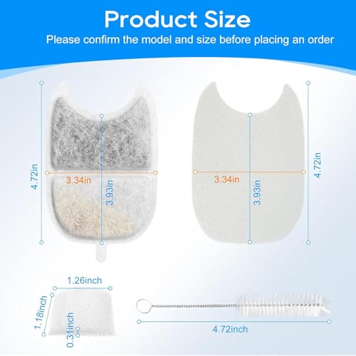 Cunina 12 Set Cat Water Fountain Filter Replacements & Sponges for 135 fl oz/4L Pet Fountain Drink Machine Dog Water Fount...