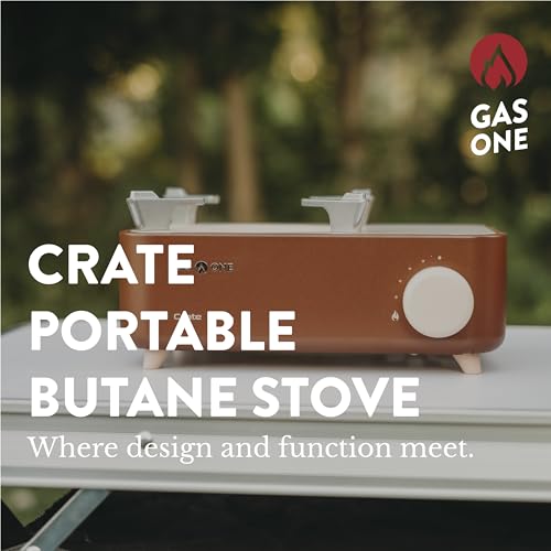 Gas One Butane Fuel Camp Stove – Crate Series - Mini Stove for Camping, Hiking – Portable Gas Stove with Spiral Flame – Ev...