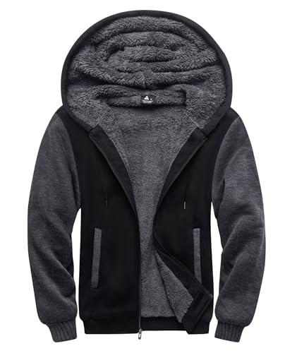 SCODI Hoodies for Men Heavyweight Fleece Sweatshirt - Full Zip Up Thick Sherpa Lined Hooded Jacket