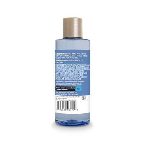 Amazon Basics Eye Makeup Remover, Removes Waterproof Mascara, Dermatologist Tested, Fragrance Free, 5.5 Fl Oz (Pack of 1)