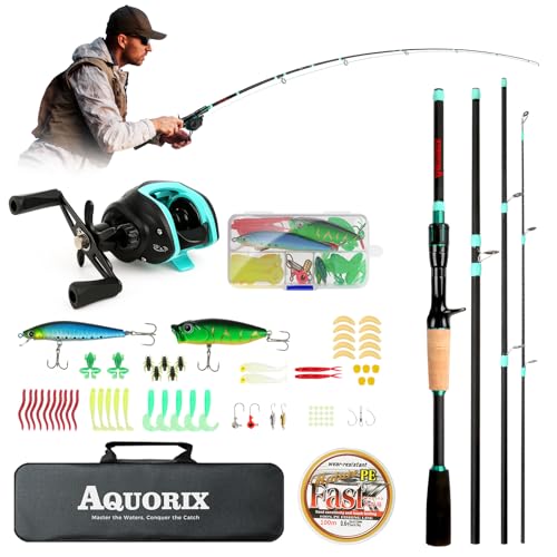 Aquorix Fishing Pole Combo Set – Spinning & Baitcasting Travel Lure Rod Kit, Medium Power, X-Fast Action, 5'11"/6'11", 4/...