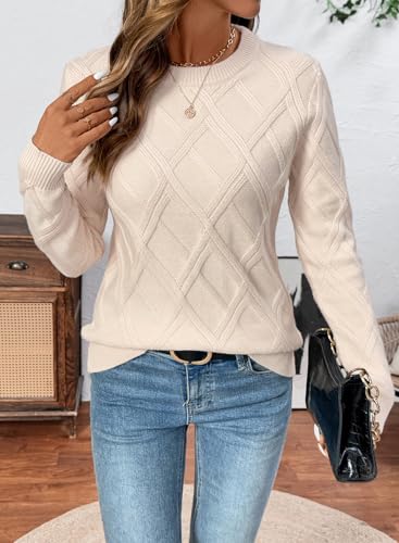 SHEWIN Womens Sweaters Crewneck Cable Knit Sweater Long Sleeve Fall Tops for Women 2025
