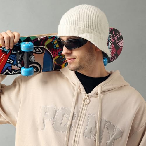 Men's Black Thermal Winter Beanie Hat Fleece Lined Skull Cap for Cold Weather Windproof Soft Warm Knit Hat for Outdoor Sports
