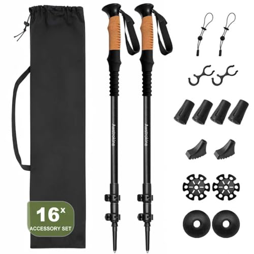 100% Carbon Fiber Hiking Trekking Poles - Ultra Strong Carbon Hiking Sticks with Cork Grips & Quick Flip Locks, 2 Pcs Ligh...
