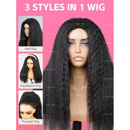 Curlyme Drawstring Half Wig Human Hair Flip Over Kinky Straight No Lace Glueless Drawstring Invisible Hairline Beginner Friendly Wear Go Wig For Women Clip In Headband Wig195% Density 16 Inch