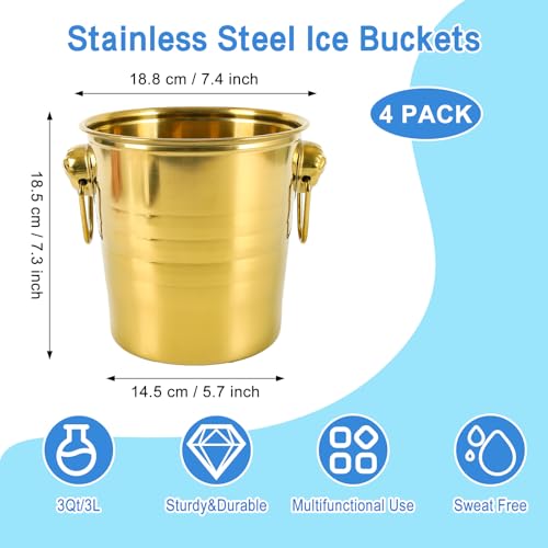 4 Pcs Stainless Steel Champagne Bucket, 3 Qt Double Wall Ice Bucket with Handles, Metal Wine Chiller for Champagne, Beer, ...