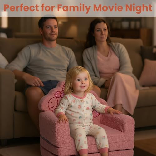 TinyPalsa Kids Couch, Convertible Sofa to Lounger Fold Out, Pink Unicorn Design Chair for Toddlers 1-3, Gift for Birthday, Movie Night