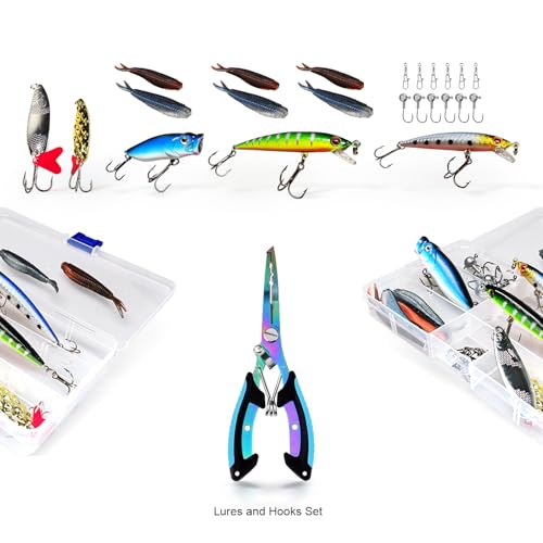 Fishing Rod and Reel Combos, 2PC Telescopic Fishing Pole Spinning Reels Sets, Collapsible Fishing Rod Full Kit with with F...