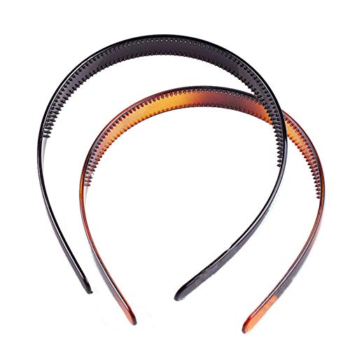 Set of 2 Simple Fashion Plastic Headband Fine Tooth Hairband Headwear Hair Hoop Hair Acessories for Women's Lady Girls (Bl...
