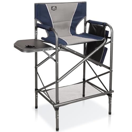 LANMONTAIN Folding Tall Director Chairs,30.7'' Seat High Makeup Solan Chairs,Portable Camping Chair w/Side Table Functiona...