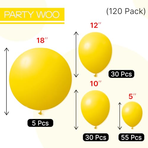 PartyWoo Yellow Balloons 120pcs Different Sizes of 18 12 10 5 Inch Matte Yellow Latex Balloon Arch Kit Garland for Easter ...