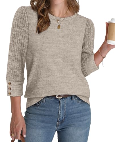 WIHOLL Long Sleeve Shirts for Women Lightweight Sweaters 3/4 Length Sleeve Fall Outfits 2025 Winter Clothing Dressy Casual