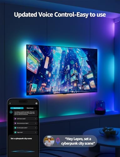 Lepro S1 AI LED Strip Lights for Bedroom - 32.8ft Smart RGB Light Strips with IC and Rainbow Chasing Effects, Color Segmen...