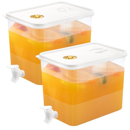 2 PCS 2 Gallon Fridge Beverage Drink Dispenser with Spigot Leak Proof Lids Filter Screen Juice Container Sealed Plastic Le...