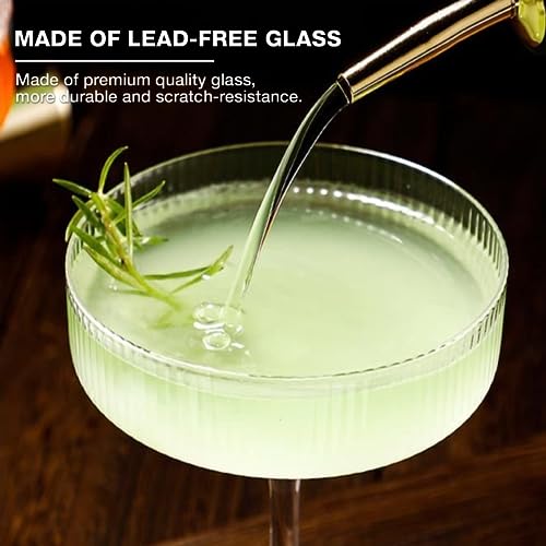 Qipecedm 4 Pcs Ribbed Coupe Glasses, 10 oz Vintage Coupe Glass Set, Unique Martini Glass, Classic Cocktail Galssware, Bar ...