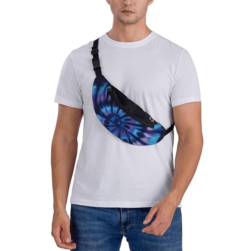 Purple Blue Rainbow Tie Dye Swirls Fashion casual fanny pack waist bag men women adjustable belt waist bag for travel hiki...