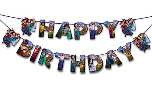 "Encato Happy Birthday Banner – Magical Family Theme Party Decorations – Colorful Hanging Birthday Banner – Cartoon Inspir...