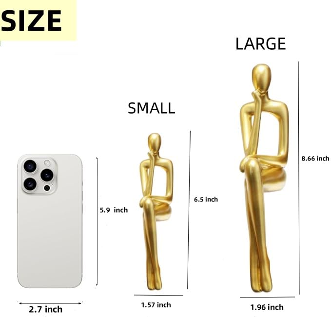 Prettidecor Gold Home Decor Thinker Statue Accents, Set of 3 Thinker Sculptures Office Decor Modern Abstract Resin Decorat...