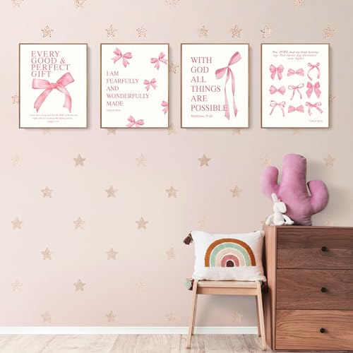 LARTSFRO Coquette Pink Bow Christian Wall Art Decor Posters, Pink Bow Christian Bathroom Room Bedroom Dorm Wall Art Decor ...