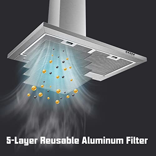 SNDOAS Range Hood 30 inch,Wall Mount Range Hood in Stainless Steel With Ducted/Ductless Convertible,Stove Vent Hood with A...