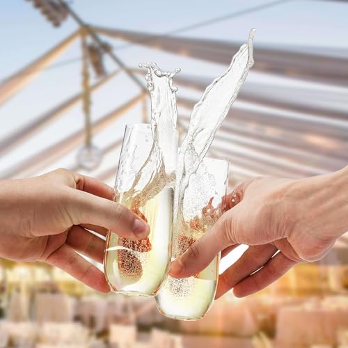 SUT 24PCS Stemless Plastic Champagne Flutes - 9oz plastic champagne glasses disposable, disposable champagne glasses, mimo...
