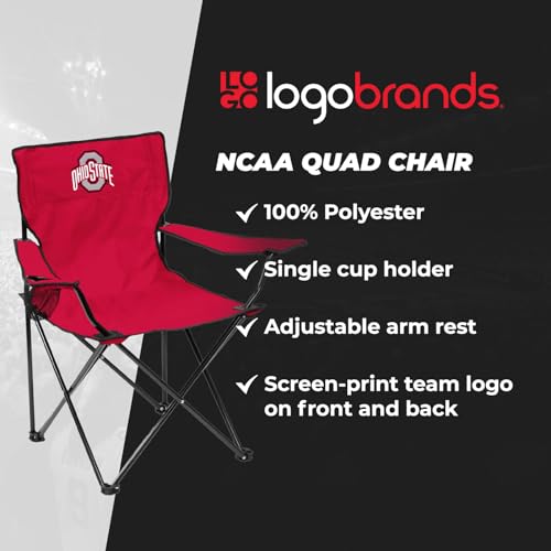 Logo Brands NCAA Portable Quad Chair – Folding Tailgate Chair with Armrests, Built-In Cup - Includes Carry Bag