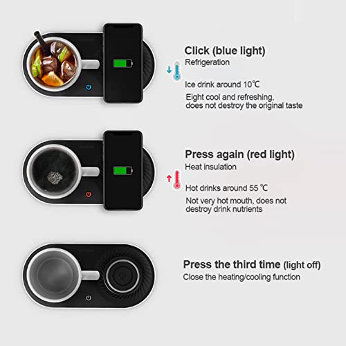 Coffee Mug Warmer Drink Cooler with Fast Wireless Charger, Warming Cooling and Charging All in 1 for Home Office Desk Use