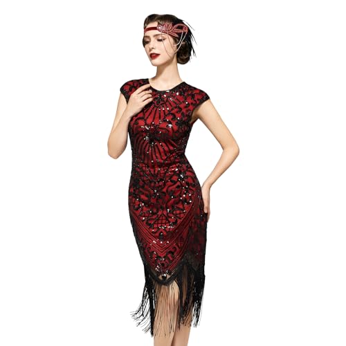 SWEETV YESSA Women's Flapper Dresses 1920s Great Gatsby Dresses Sequin Fringed Roaring 20s Cocktail Dress