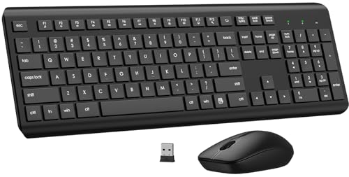Wireless Keyboard and Mouse Combo, Full Size Silent Ergonomic Keyboard and Mouse, Long Battery Life, Optical Mouse, 2.4G L...