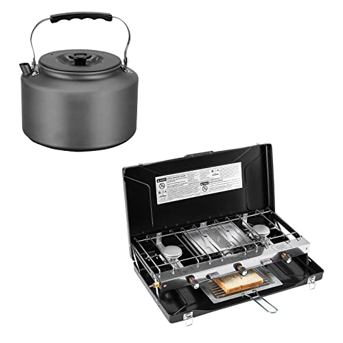 FineFlame Camping Stove 3 Burner 20400 BTU Propane Camping Stove With Bulin 2.2L Camping Kettle Camp Tea Coffee Pot