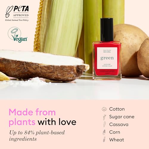 Manucurist Green Neon Pink - Fluorescent Pink Nail Polish - 9-Free, Vegan and Plant-Based - Non Toxic - Made in France - 0.5 fl