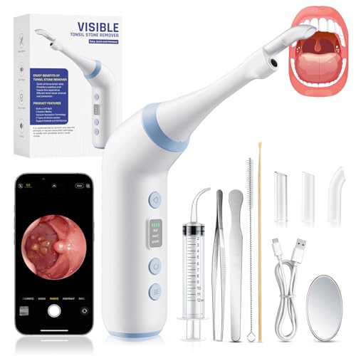 Tonsil Stone Remover with Camera, Electronic Tonsil Stone Removal Kit with LED Light,3 Suction Levels,Fight Bad Breath,Tonsil Stone Vacuum,USB Rechargeable