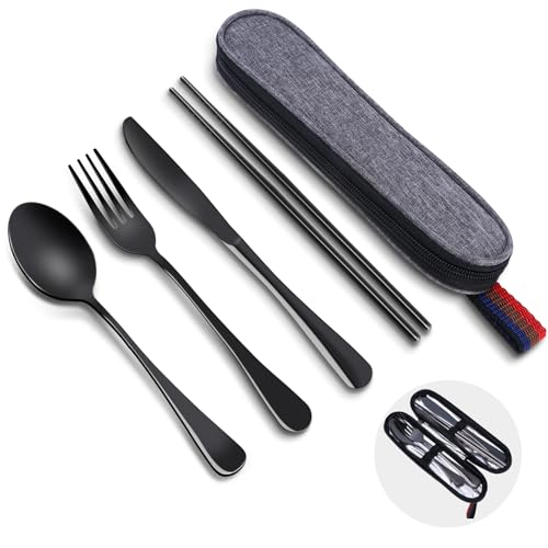 Reusable Travel Utensils Set with Case, Premium Stainless Steel Flatware, Portable Silverware for Lunch, Camping, Picnic, ...