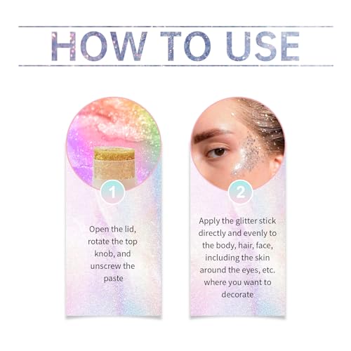 Gold Face and Body Glitter Stick,Holographic Neon Accessories Outfit Singer Concert Sparkling Festival Rave Glitter Makeup