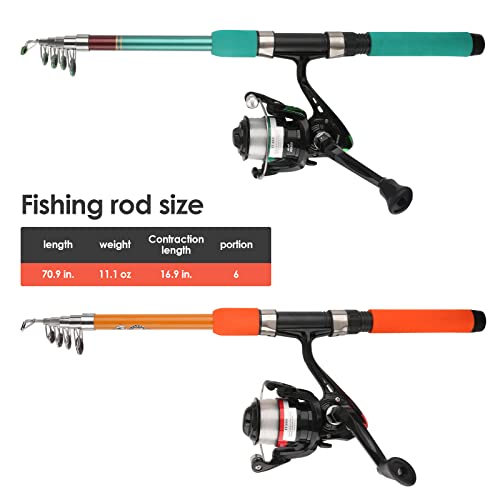 2PCS Fishing Rod Reel Combo 5.9FT Telescopic Fishing Pole Spinning Reel with Baits Hooks Storage Bag Compact Collapsible F...