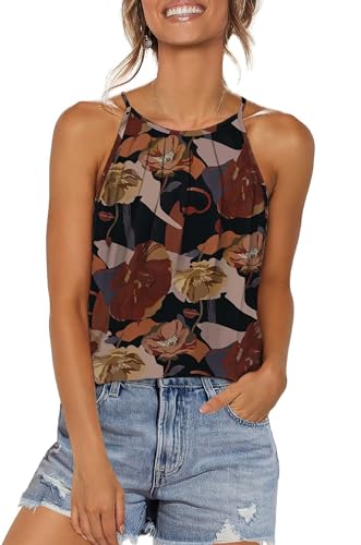 WIHOLL Womens Pleated Tank Tops Spaghetti Strap Camisole Halter Tops Curved Hem Fashion 2025