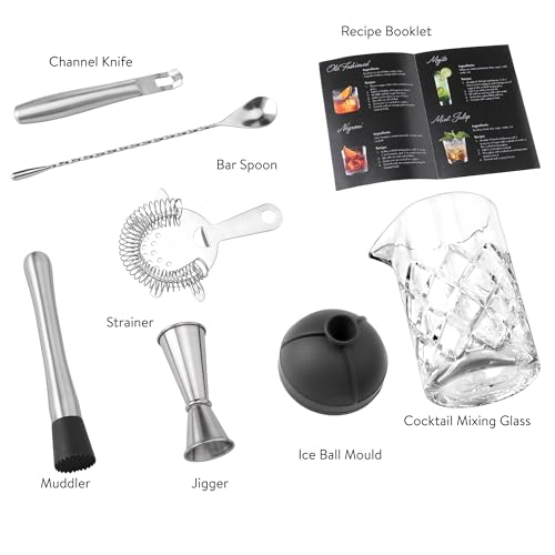 Elixir Cocktail Mixing Glass Set - 8-Piece Home Bar Bartender Cocktail Kit for Old Fashioned Negroni Martini - with Strain...