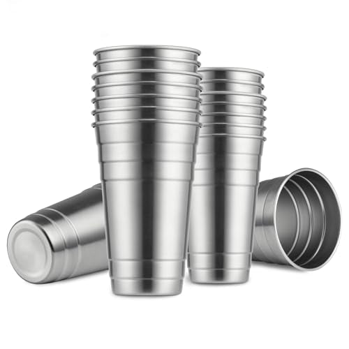 MEWAY Premium Stainless Steel Cups 24 oz Pint Cup Tumbler (16 Pack) - Premium Metal Cups - Stackable Durable Cup，Chilling ...