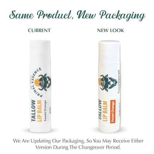 Moisturizing Tallow Lip Balm ? Grass-Fed Beef Tallow with Organic Coconut Oil, Beeswax, and Vitamin E ? Sweet Orange ? Lip Balm Set ? Travel Essential ? 3-Pack