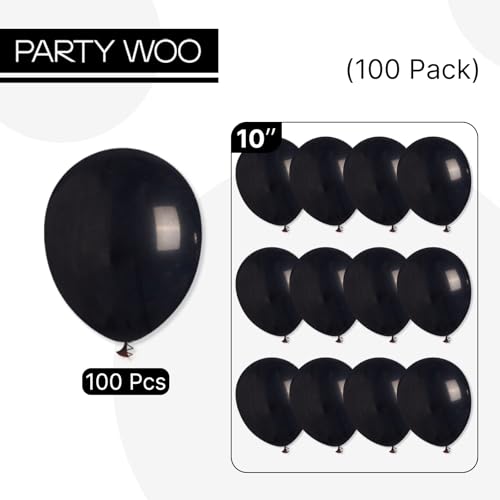PartyWoo Black Balloons 100 pcs 10 Inch Matte Black Latex Helium Balloons for Graduation Halloween New Year Anniversary Bi...