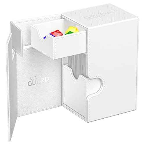 Ultimate Guard Flip'n'Tray 80+, Deck Case for 80 Double-Sleeved TCG Cards + Dice Tray, White, Independent Magnetic Closure & Microfiber Inner Lining