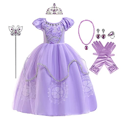 FMYFWY Girls Princess Fancy Dress Sofia Costume Carnival Halloween Christmas Birthday Party Ball Gown (Accessories)