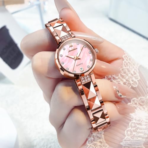 OLEVS Women's Watches Rose Gold Luxury Dress Diamond Tungsten Steel Fashion Ladies Watch Calendar Date Luminous Waterproof Female Watch
