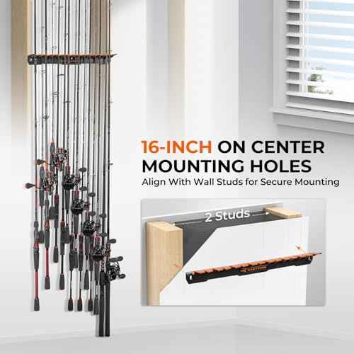 KastKing V15 Vertical Fishing Rod Holder ? Wall Mounted Fishing Rod Rack, Store 15 Rods or Fishing Rod Combos in 17.25 Inches, Great Fishing Pole Holder and Rack