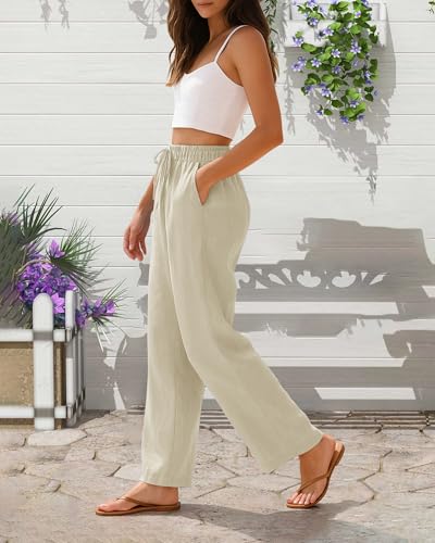 Women's Wide Leg Pants Casual Loose Lightweight Drawstring Trouser