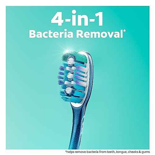 Colgate 360 Whole Mouth Toothbrush, Adult Toothbrushes Medium Bristles, Helps Remove Bad Breath Bacteria and Plaque, Medium Toothbrush Pack, Includes Cheek and Tongue Cleaner, 4 Pack