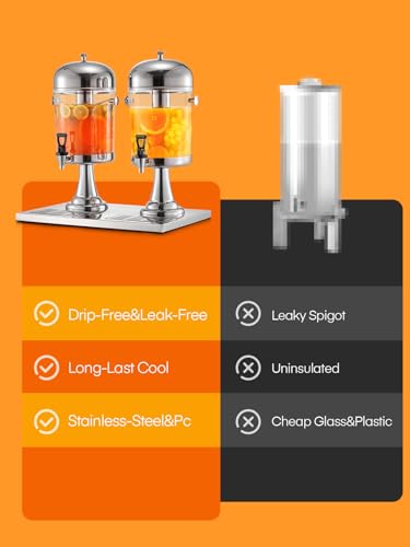 Beverage Dispenser, 4.5 Gallon Drink Dispensers for Parties, Stainless Steel Drink Dispenser with Ice Core, Drip Tray, Bev...