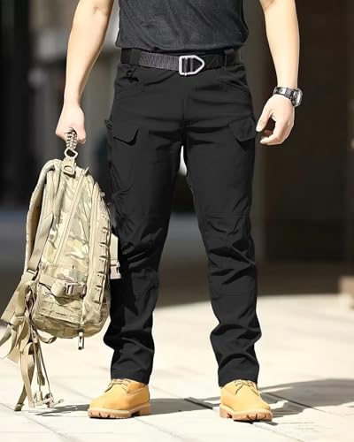 Boonlight Men's Lightweight Tactical Pants, Water Resistant Hiking Cargo Pants with Multiple Pockets for Outdoor (No Belt)