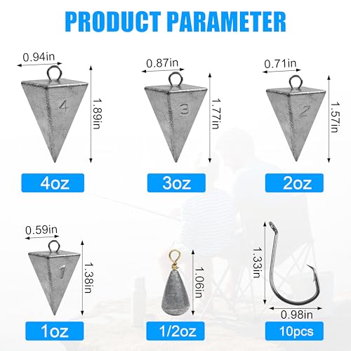 Saltwater Surf Fishing Tackle Kit - Saltwater Surf Fishing Rigs Include Wire Leader Pyramid Sinker Weight Bass Casting Sin...
