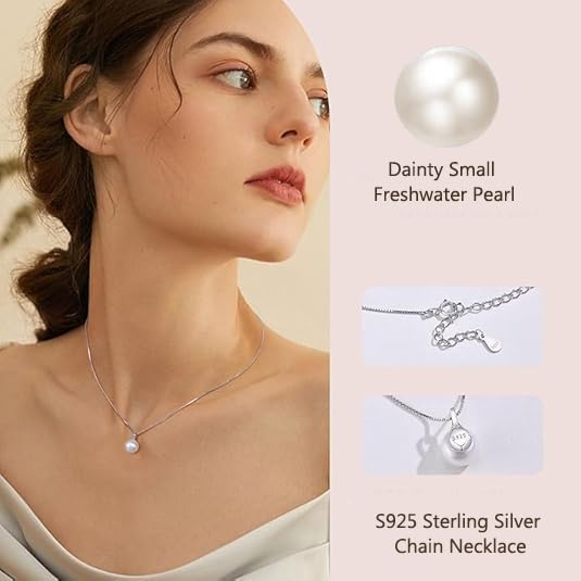Sister Gifts from Sister - Freshwater Single Pearl Pendant Necklace, 925 Sterling Silver Jewelry, Dainty Birthday Unique Gifts for Women Wife Daughter Friend Mom Birthday Anniversary
